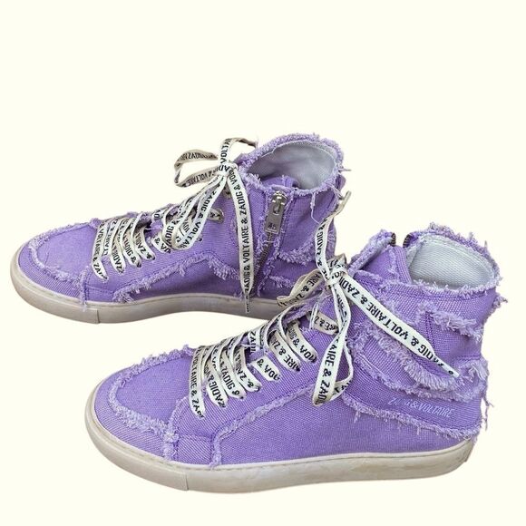 Zadig & Voltaire High Flash Purple/Lilac Canvas High Top Sneakers EU38/US 7-7.5 - Picture 8 of 16